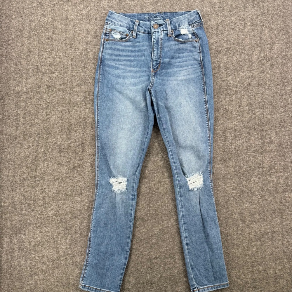Arizona Jean Co Curvy Skinny High Rise Distressed Medium Wash Jeans Size 7 Ankle